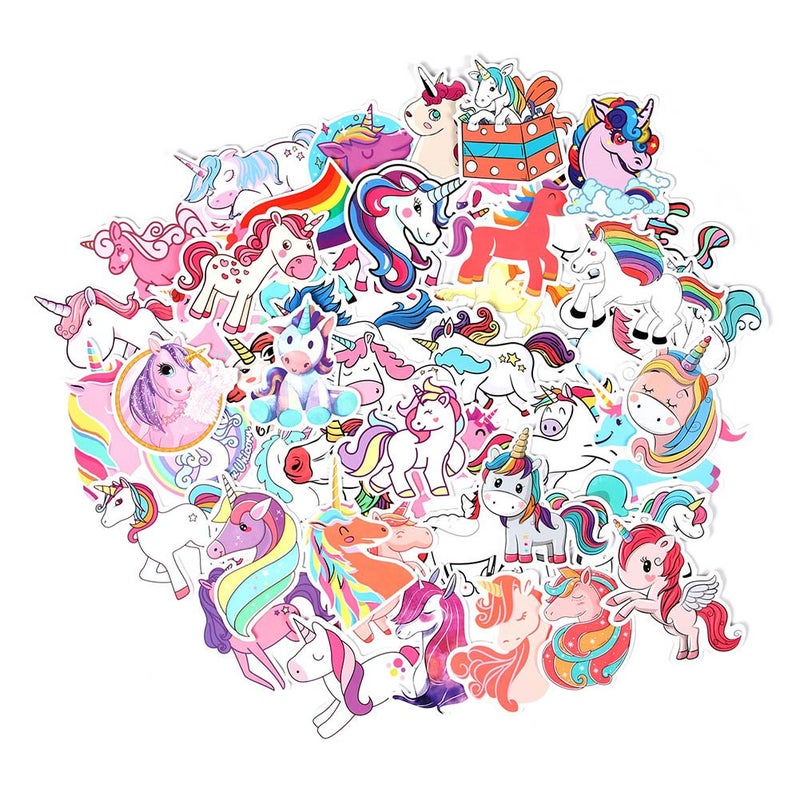 FNGEEN Unicorn Stickers 50pcs, Cute Girls Stickers Pack for Laptop Water Bottle Hydroflask Book Gifts Bag, Vinyl Waterproof Decals Rainbow Unicorn Decoration for Women Teens Luggage Scrapbooking Car - Image 1